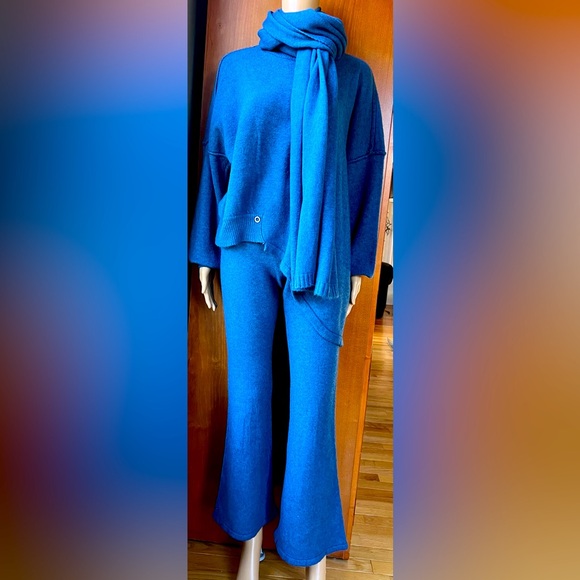 3Pc ZADIG & VOLTAIRE Blue Wool Blend Sweater/Pants/Scarf Set Size M - Picture 1 of 10